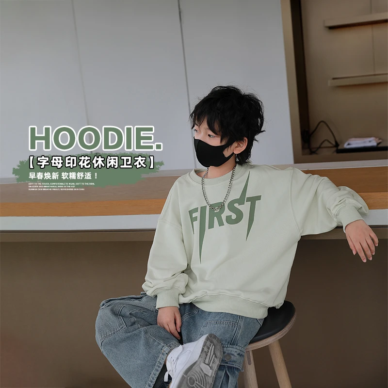 2024新款男童卫衣春秋儿童圆领长袖上衣潮中大童薄款男孩休闲秋装