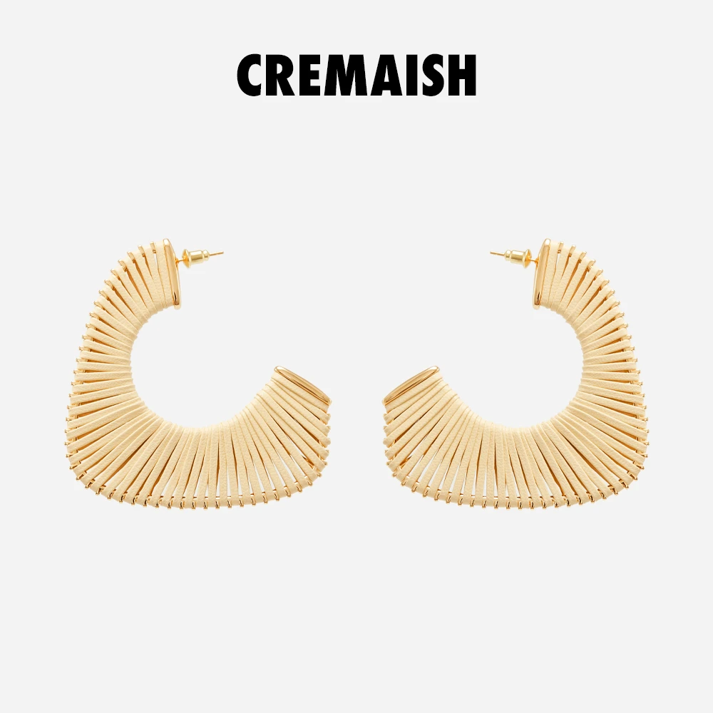 CREMAISH 黄铜皮质耳饰 半环皮编耳针 牛皮编织高级感轻奢气质