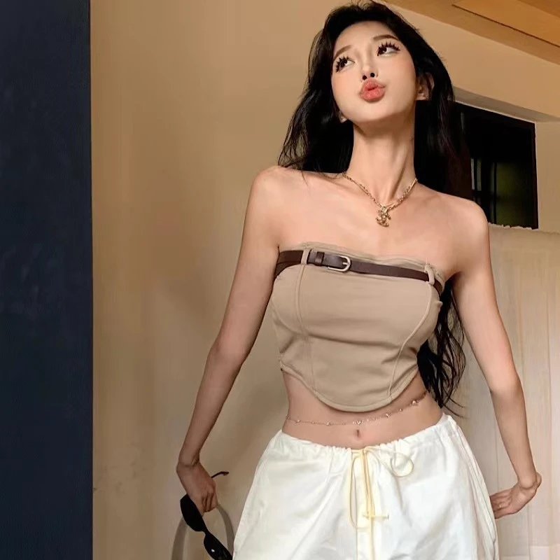 辣妹性感抹胸吊带背心女装夏季不规则设计感小众修身短款上衣外穿