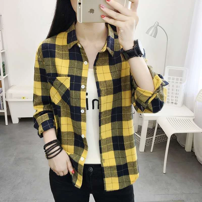 春夏季长袖格子衫春秋女装韩版宽松复古港味打底衫休闲单穿外套
