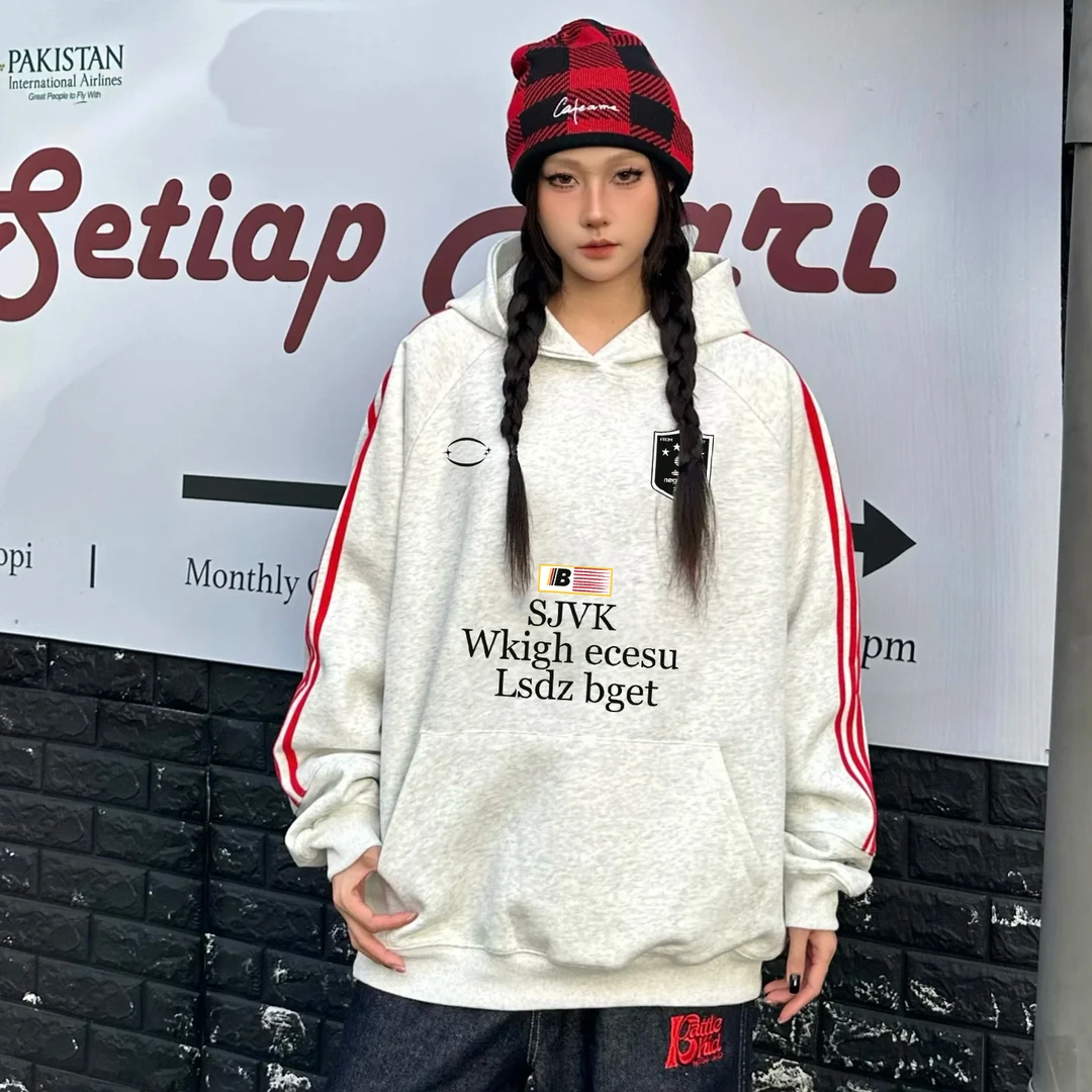 【帝韵】春秋国潮牌三条杠复古百搭情侣款宽松休闲连帽卫衣男女帽衫