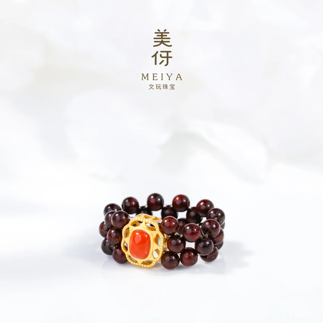 美伢【巧慧】4mm小叶紫檀戒指 新年好礼美观大气XY24JZ0001J