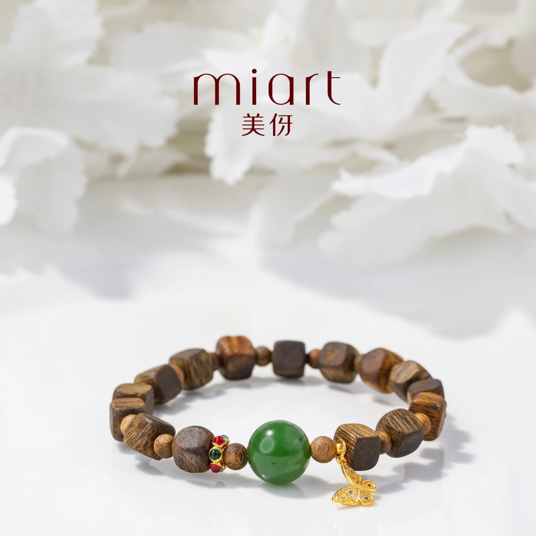 美伢【秦桑】6mm沉香方块牛肉粒随型单圈手串CX62407004