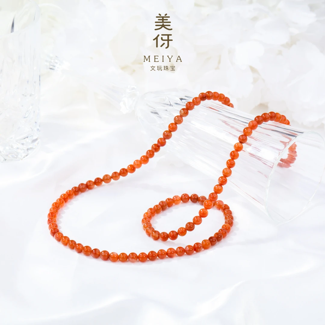 美伢文玩【湘江雨】0.6南红柿子红项链多圈手链多用款QT23XL0071J