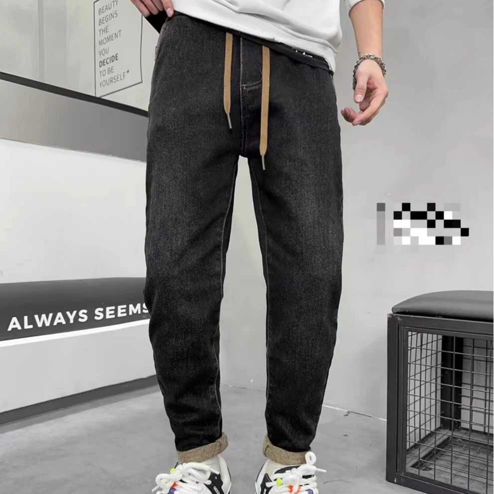 【云平】6060-1加绒松紧腰男士休闲牛仔裤