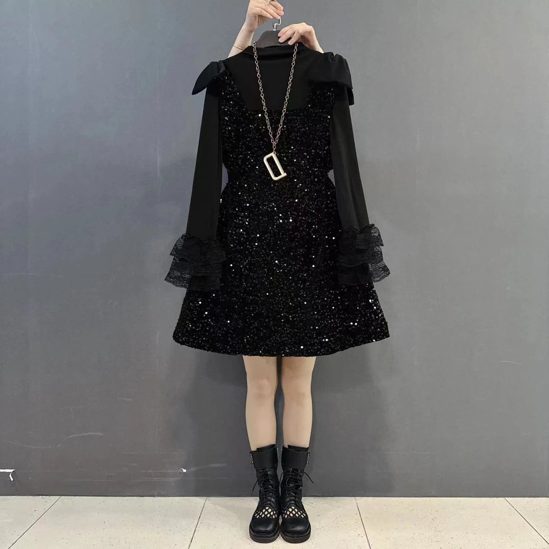 大码女装秋冬新款洋气打底衫背带裙两件套