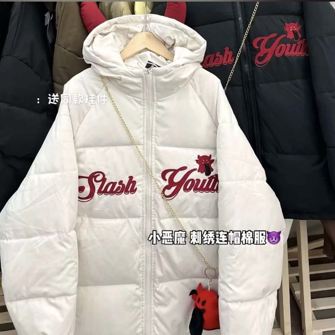 初中生女冬装学生少女情侣立体小恶魔加厚棉服宽松保暖面包服外套