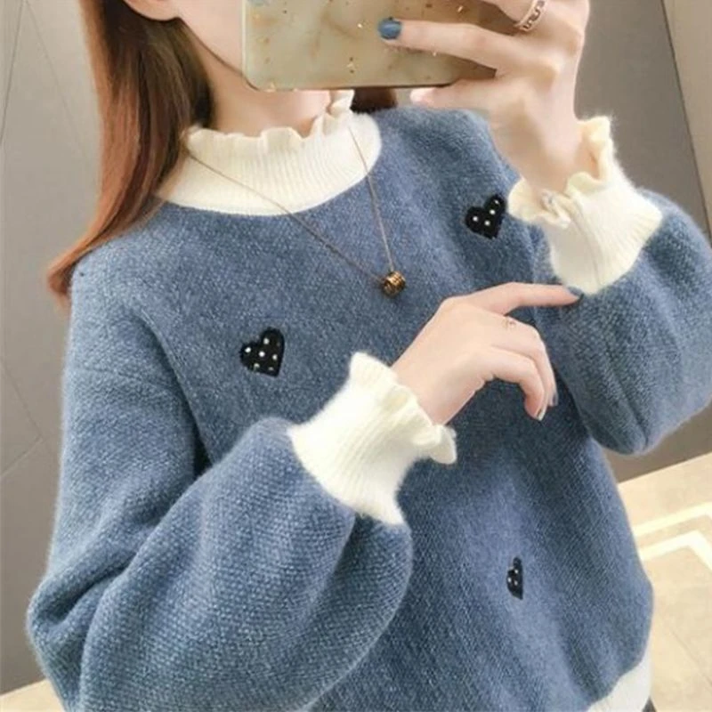 女大童毛衣2023秋冬装洋气12-15岁初中加绒加厚针织衫少女学院风