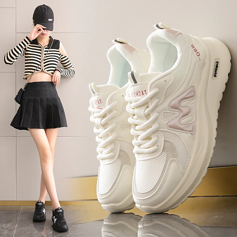 秋季新款运动百搭时尚休闲女鞋聚氨酯超轻底学生网面跑步厚底潮鞋