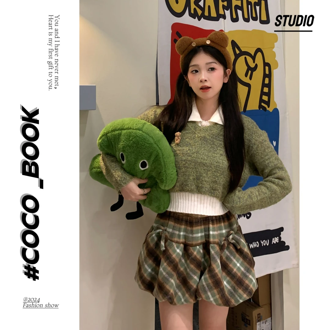 CoCo【套装】萤火之森小熊毛衣三件套针织小众日系秋冬少女百搭设计