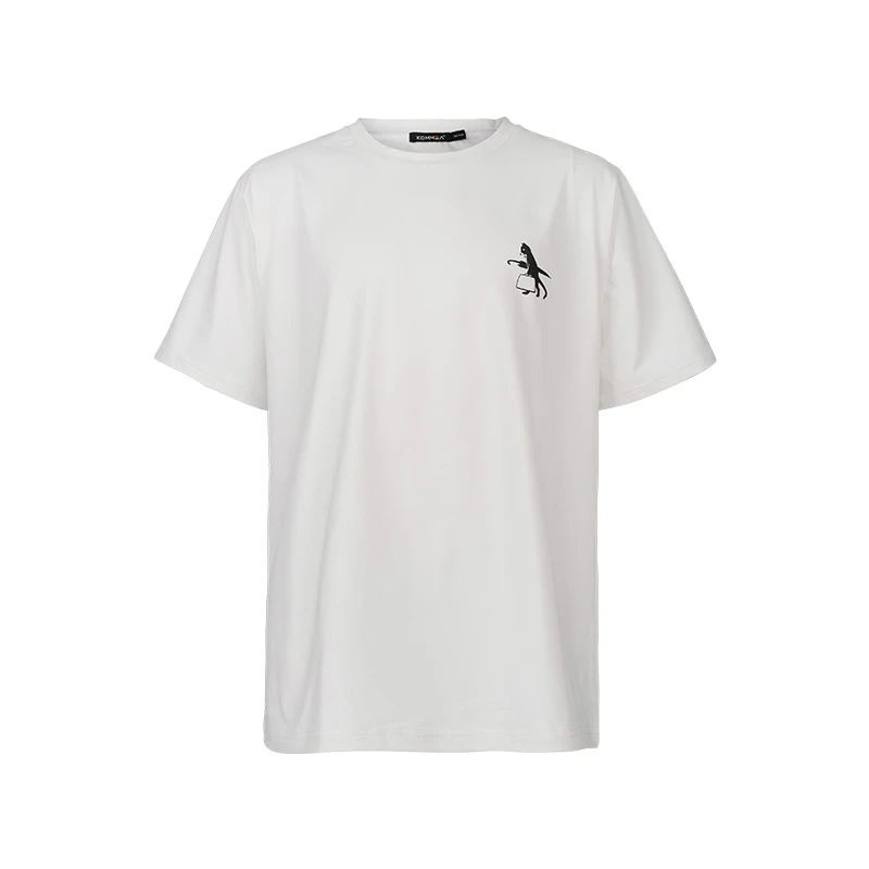 KOMMBA白色社畜猫胶印T恤