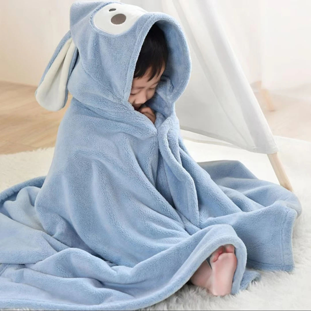 【冬日加厚】婴儿浴巾洗澡珊瑚绒加厚披风连帽斗篷儿童带帽吸水柔软