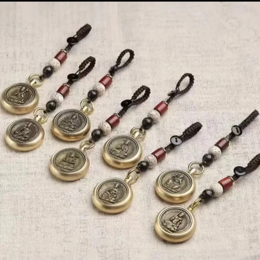 【十二生肖】黄铜八大守护转转钥匙扣汽车钥匙扣挂件饰复古风