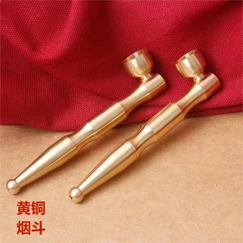【铜旺旺 】黄铜竹节款【烟斗】纯铜带过滤芯旱烟袋两用可拆洗