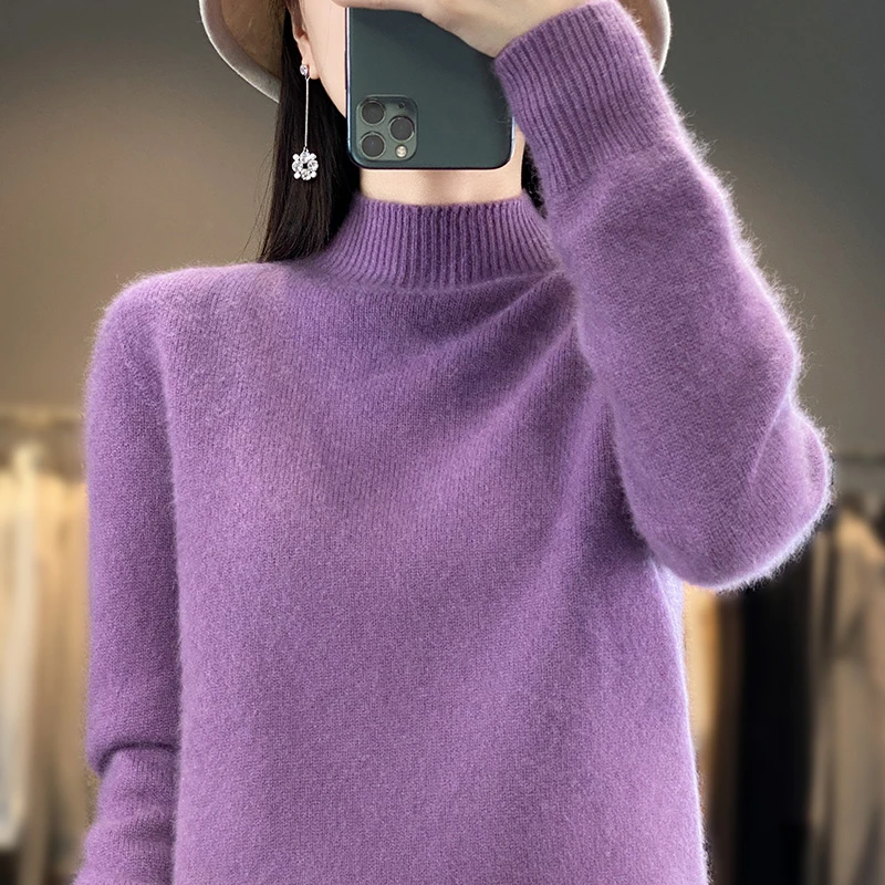 【一线成衣】秋冬半高领毛衣长袖打底衫宽松针织衫套头纯色女