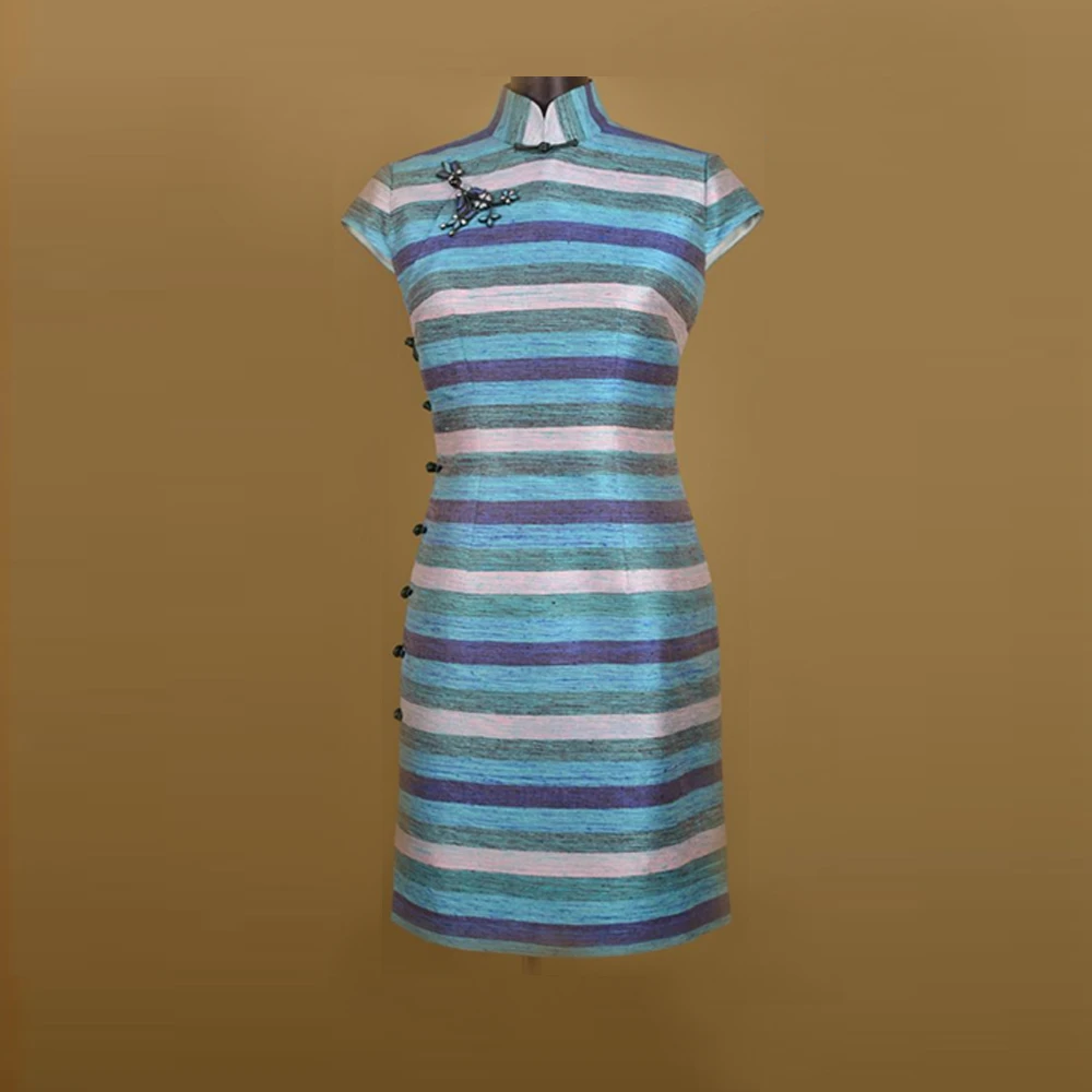 庄容C2049-10 异域条纹盘扣旗袍【品牌4599】优雅时尚气质