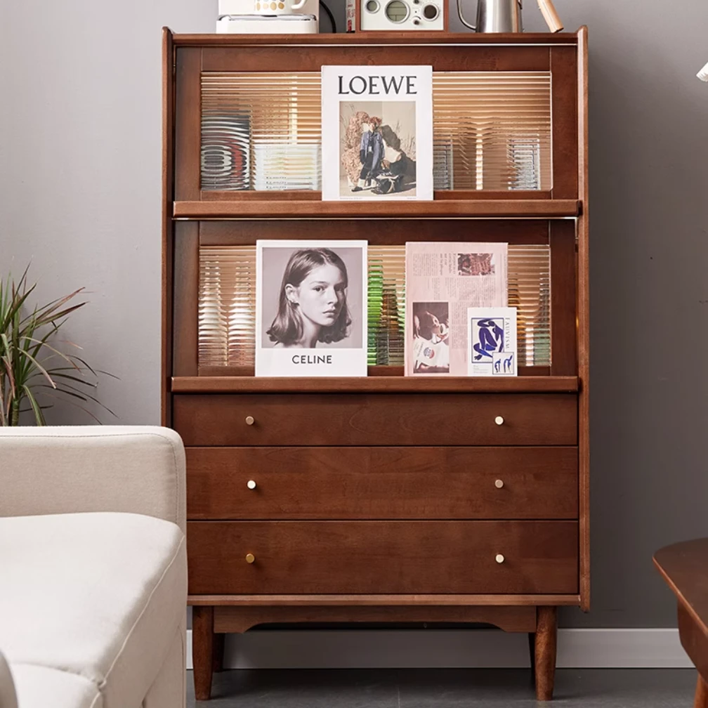 【新款】实木餐边柜落地客厅家用简约美式轻奢北欧置物日式抽屉式