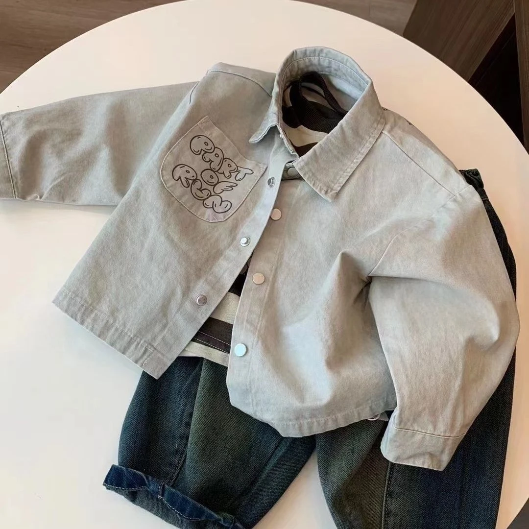 男童纯棉衬衫春秋儿童纯色衬衣小童秋装宝宝上衣男孩薄款童装外套