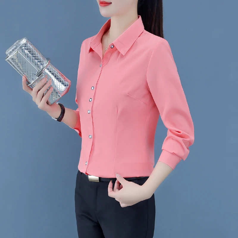 韩版纯色衬衣女士长袖衬衫百搭女装新款春夏装外套设计感小众夏季