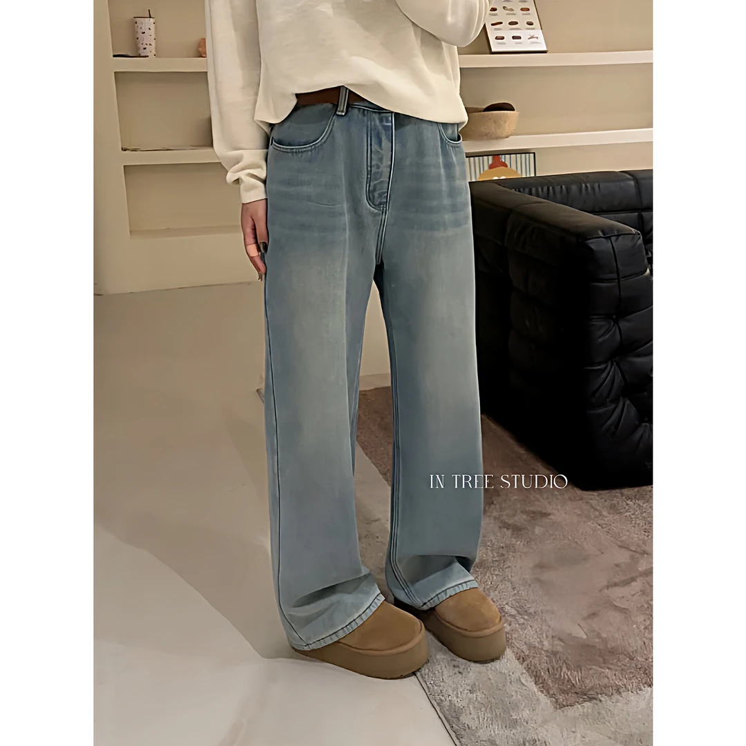 In Tree张桶桶【最C位】蓝色加绒牛仔裤冬季长裤保暖百搭ZXA01687