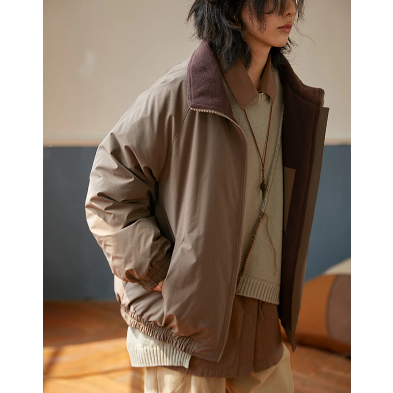 章鱼家【立领撞色】休闲百搭春秋撞色摇粒绒纱卡棉服夹克octopus