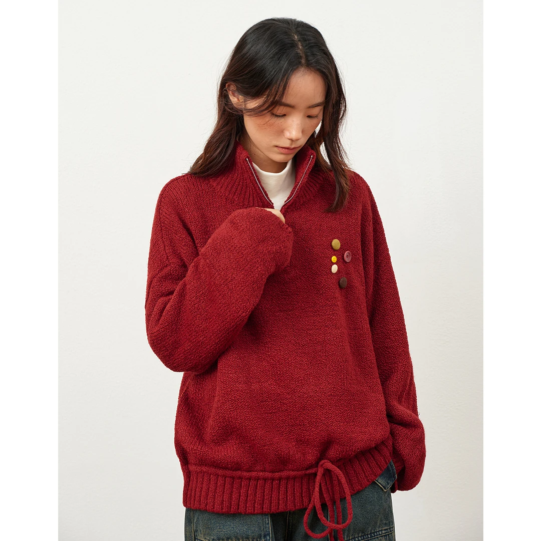 章鱼家【早春高领】复古毛针织衫卫衣女原创半门襟拉链毛衣octopusm