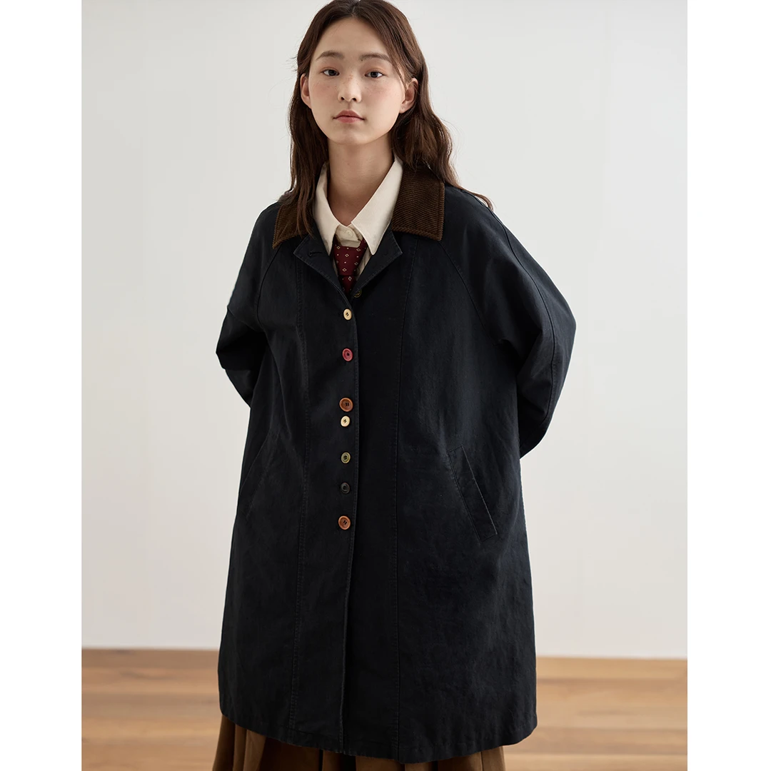 章鱼家【复古彩扣】甜妹穿搭小个子日系风衣原创休闲大衣octopusme