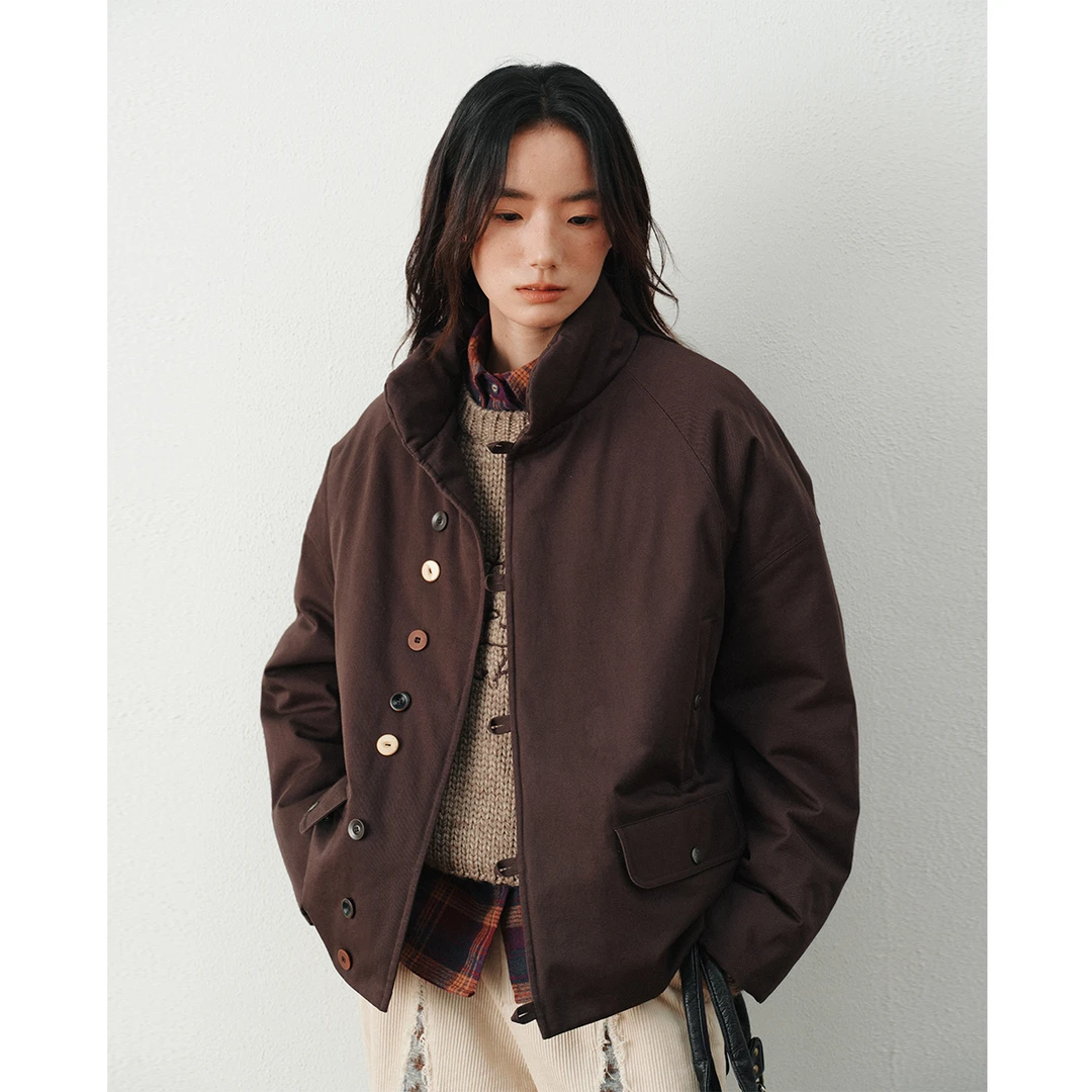 章鱼家【彩扣棉服】绗棉短款纱卡冬季复古新款外套棉衣棉袄oct