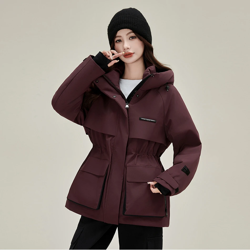 羽绒服女2024冬新品中长款立领连帽收腰时尚百搭加厚工装派克服女