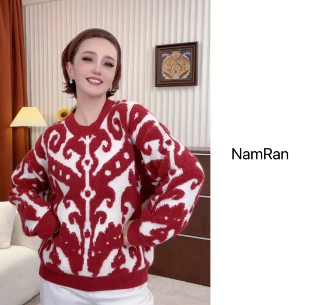【NAM RAN】【安哥拉】艾德莱斯花纹民族风针织毛衣