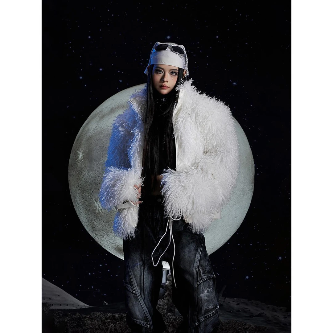 无人孤岛 原创高级感慵懒风环保皮毛一体拉链外套无性别穿搭上衣