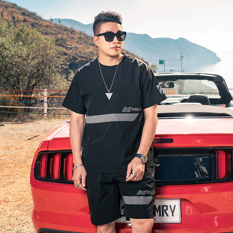 大码男装2024夏季冰丝速干加肥加大胖子宽松百搭两件运动半袖套装