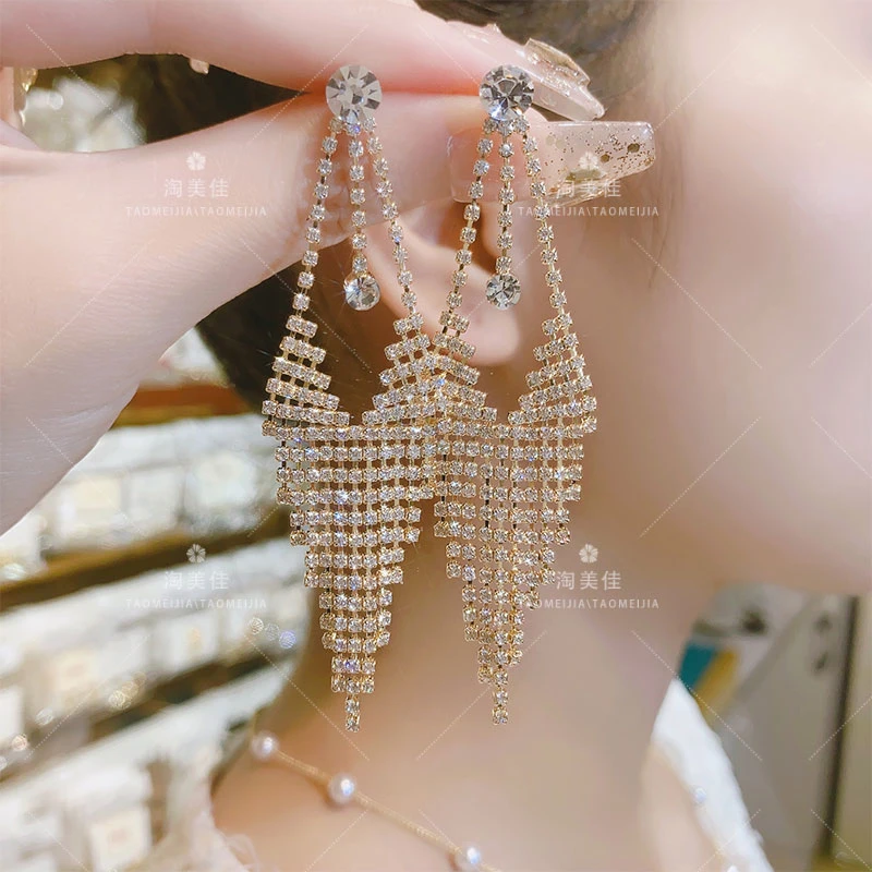 铜合金耳饰 时尚名媛流苏耳环韩版重工轻奢气质百搭长款奢华耳饰