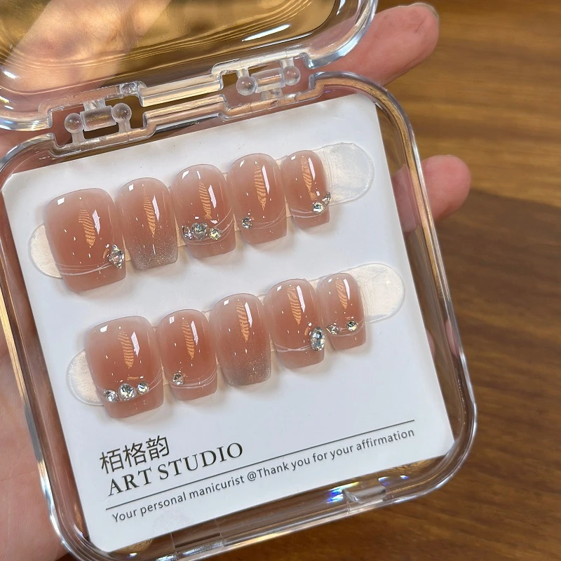 【桃夭】碎梦星河猫眼渐变温柔手工光疗穿戴美甲成品假指甲贴片