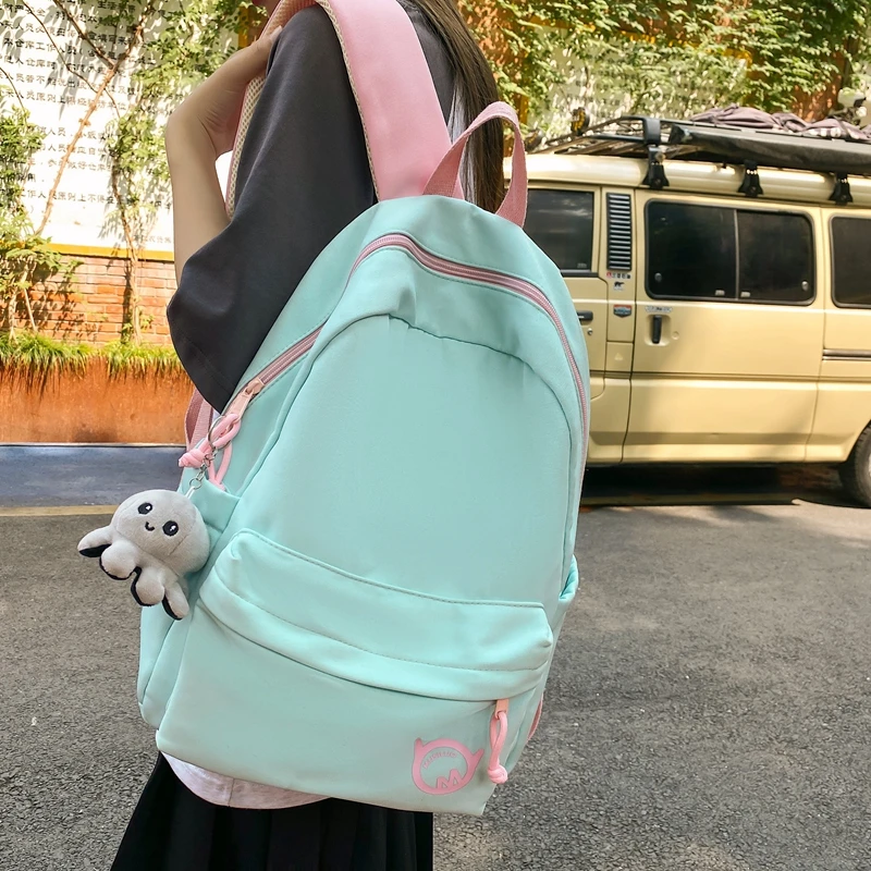 书包女小清新撞色ins日系百搭学院风双肩包初中生高中大学生背包