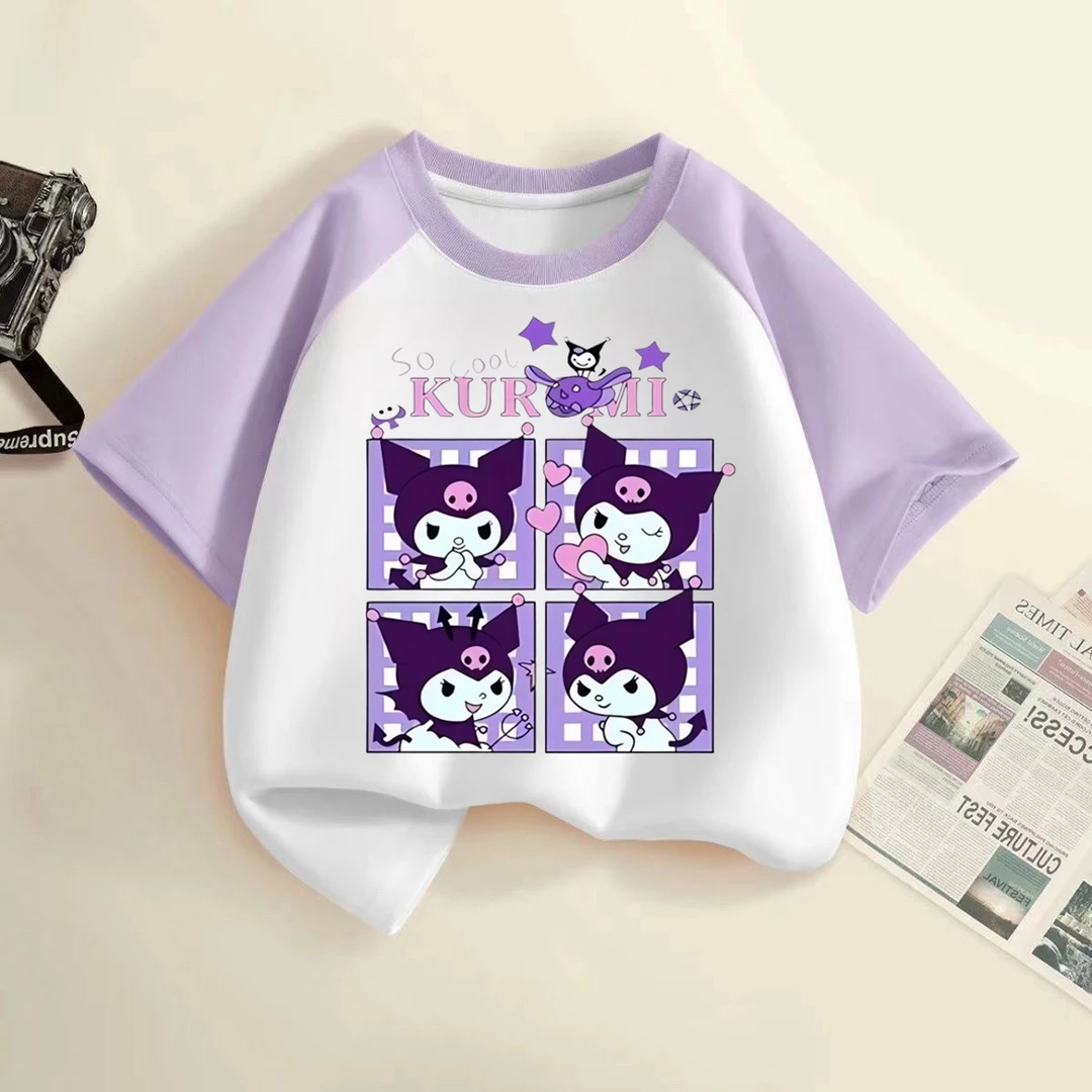 2024女童新款库洛米插肩t恤半袖纯棉上衣洋气中大童夏装半袖ins