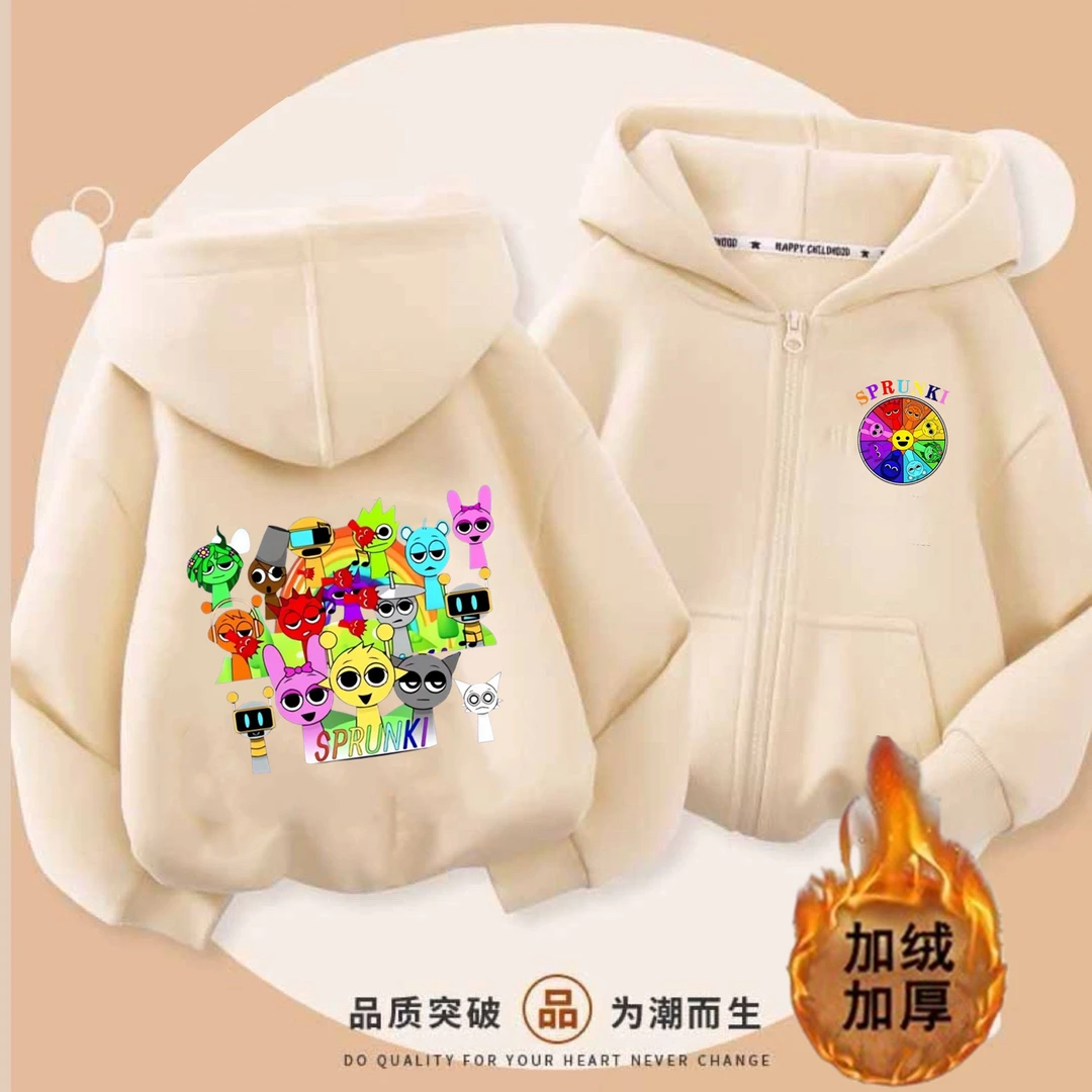 新款Sprunki节奏盒子冬季防风外套男童保暖加绒连帽开衫外套潮款