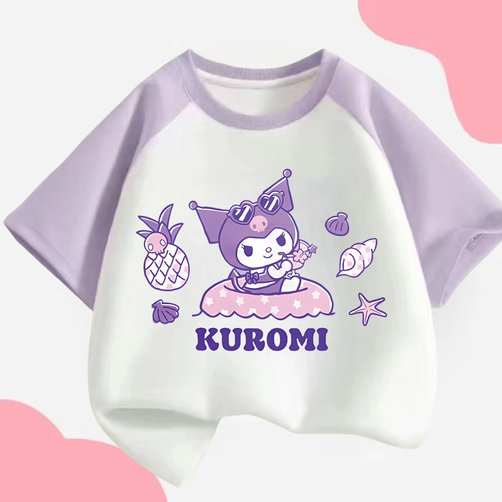 可爱夏季女童短袖纯棉衣服t恤库洛米拼肩上衣美乐蒂洋气潮ins洋气