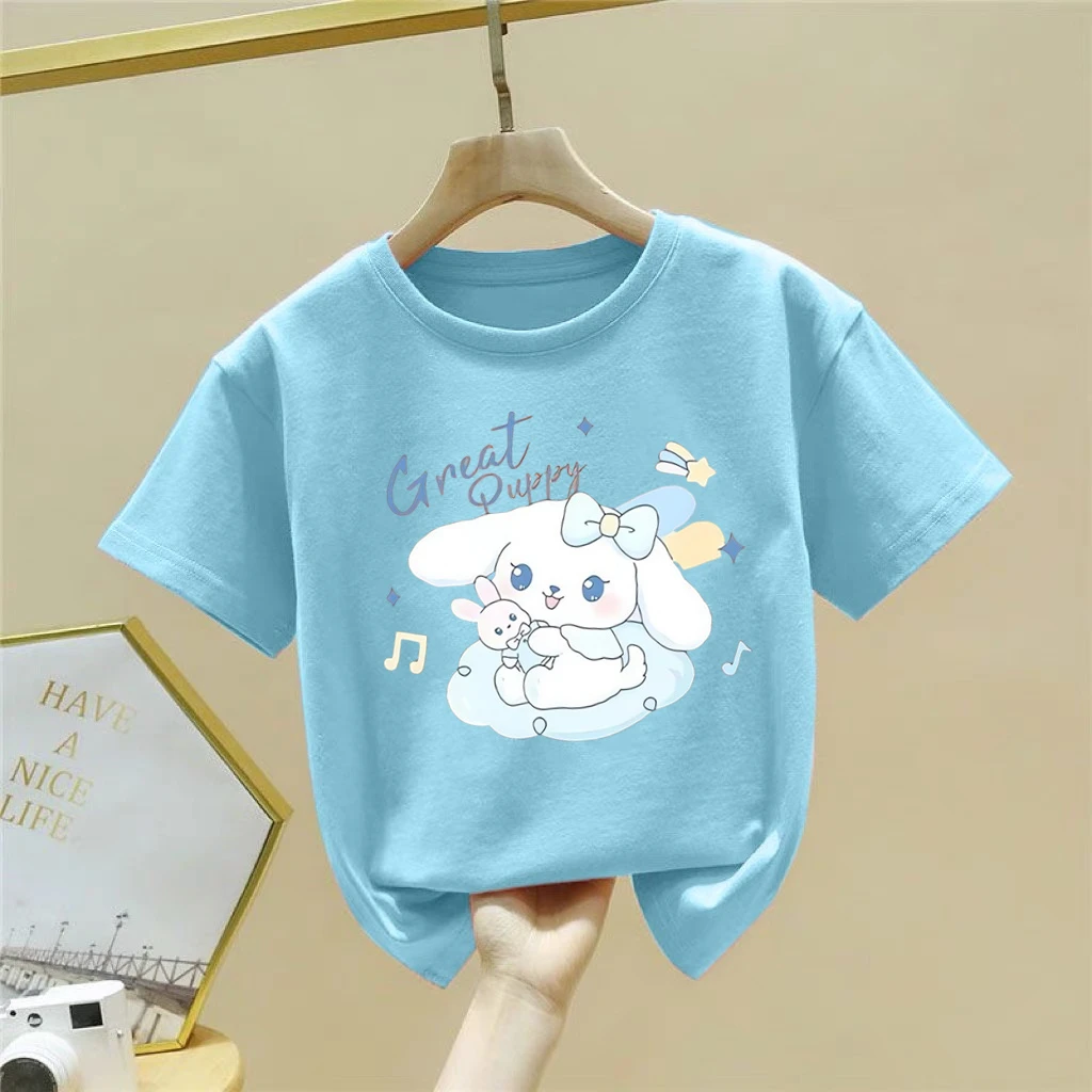 玉桂狗女童短袖T恤夏装2024新款洋气儿童圆领打底衫时尚上衣童装1