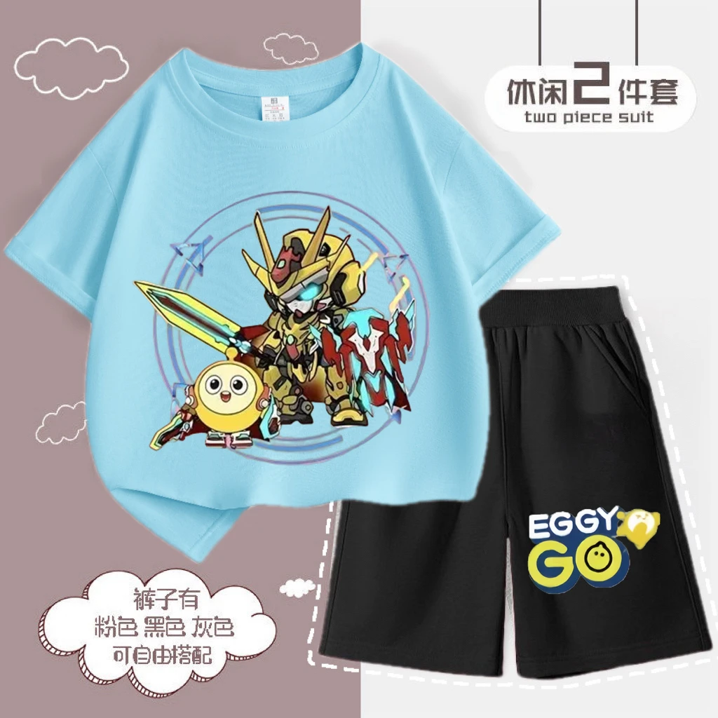 蛋仔派对套装可爱卡通款衣服纯棉t恤五分裤卡通夏季短袖上衣套装