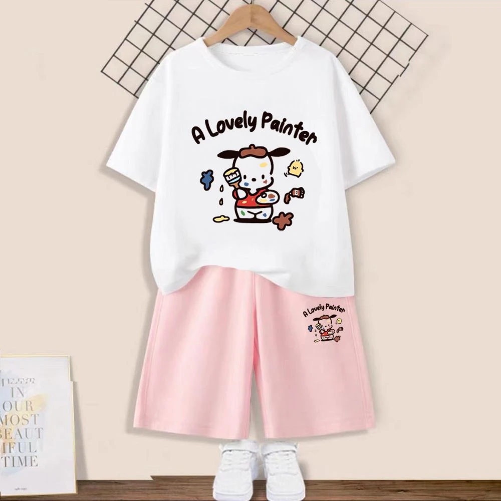 帕恰狗衣服女童夏季套装2023新款中大儿童洋气时髦短袖短裤两件套