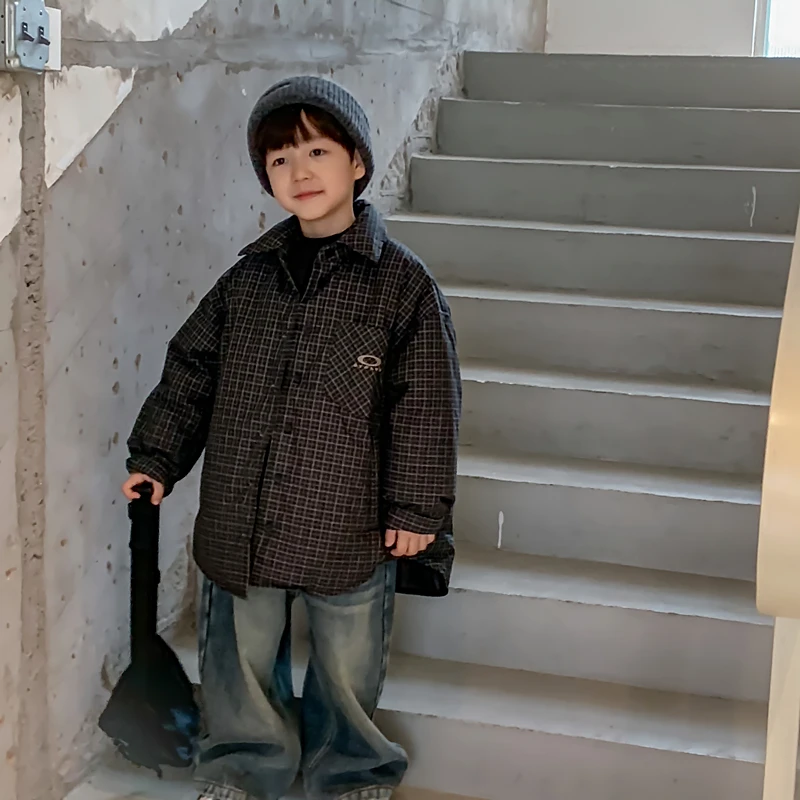 甜妈家童装 冬季新款儿童洋气加厚夹棉衬衫男女童宽松保暖外套