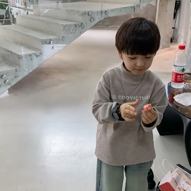 甜妈家童装 儿童秋冬百搭加厚T恤新款韩版男女童宝宝字母打底衫