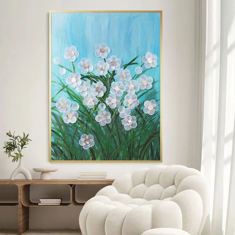 原创手绘油画客厅抽象装饰画高级感贝壳壁画荼靡花开艺术手工挂画