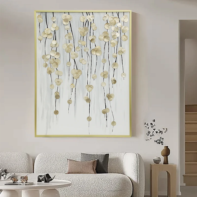 原创高级感贝壳立体装饰画玄关餐厅创意家居新中式细雨新枝墙壁画