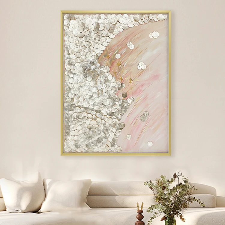 高档轻奢金色贝壳装饰画入户玄关客厅手绘油画餐厅卧室星贝永恒