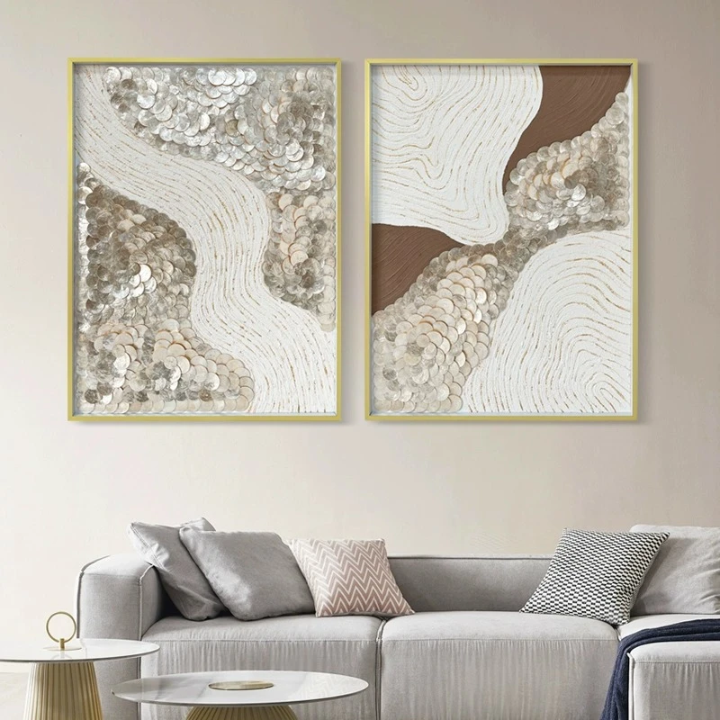 设计师款手绘油画轻奢欧式贝壳装饰画客厅卧室壁饰挂画流金岁月