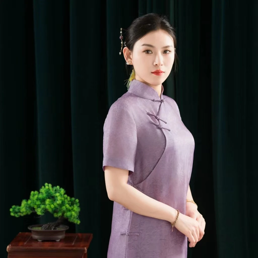 知夏桑蚕丝颜怡中国风旗袍