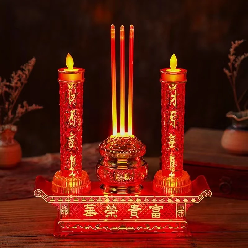 仿真摇摆火焰LED红色水晶电子蜡烛灯家用插电全亮电池USB插电