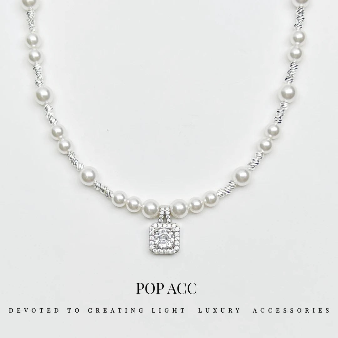 铜合金项链 秋冬新款韩版时尚百搭款方糖拉丝珠珠项链 6481